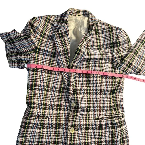 Vintage H.I.S. 1970s Plaid Academia Blazer Size Small‎ Preppy Retro Herringbone